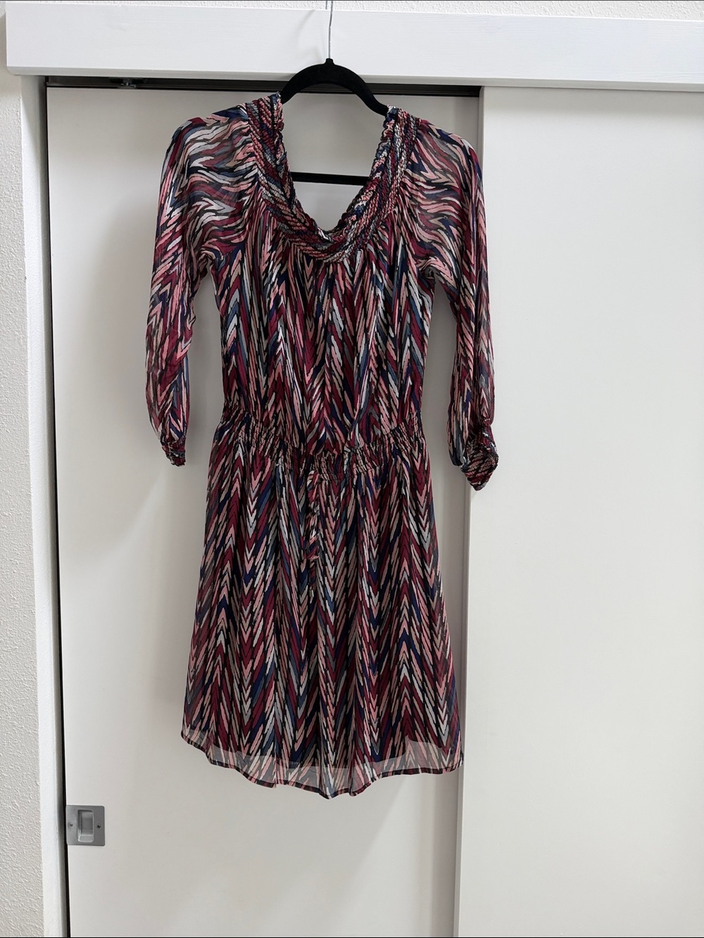 Ella Moss Chevron-Print Off the Shoulder Long Sleeve Dress